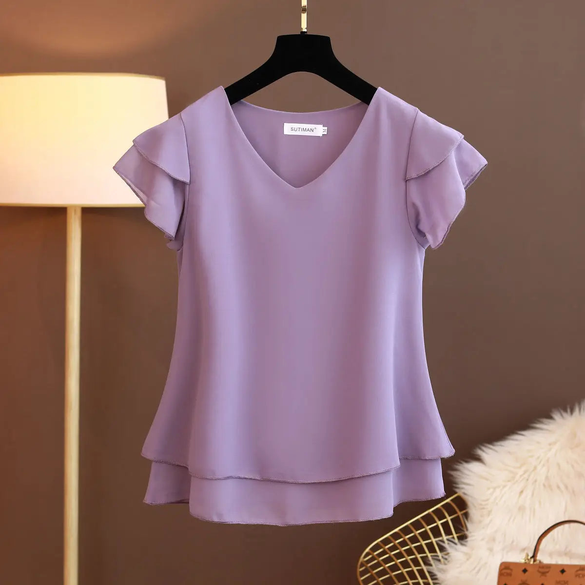 Loose V-Neck Chiffon Blouse for Women