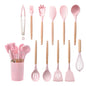 Silicone Kitchen Utensils Set with Wooden Handles