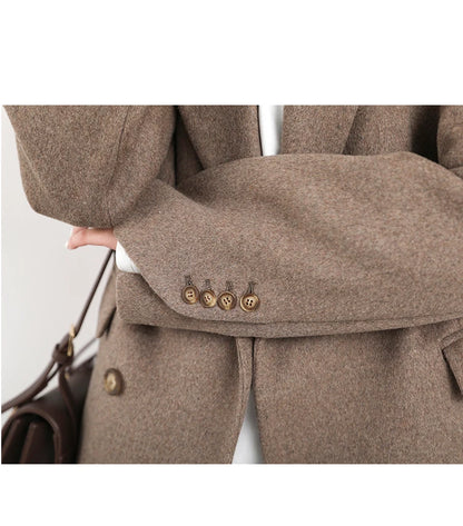 Wool Blend Mid Long Blazer Coat for Women