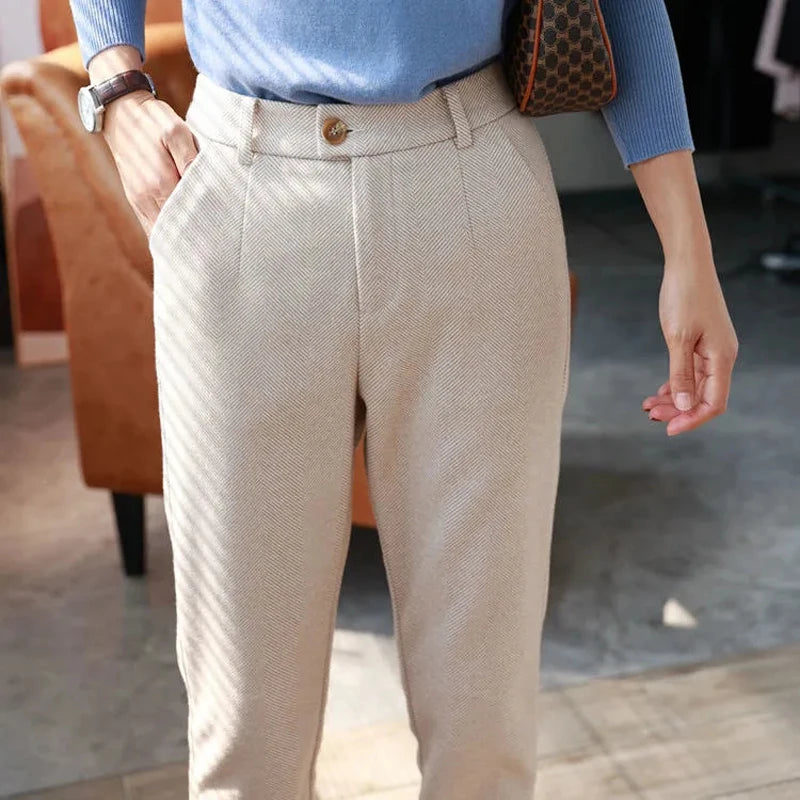 Woolen Harem Pencil Pants High Waisted Casual Trousers