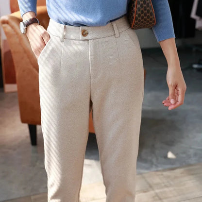 Woolen Harem Pencil Pants High Waisted Casual Trousers