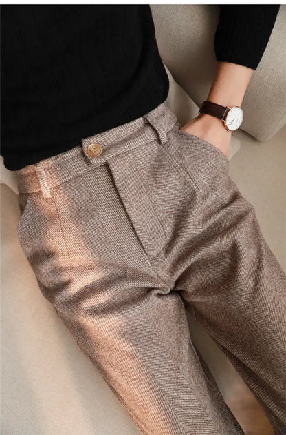Woolen Harem Pencil Pants High Waisted Casual Trousers