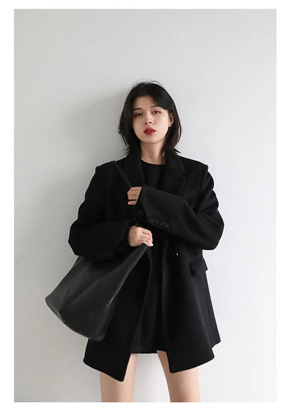 Wool Blend Mid Long Blazer Coat for Women