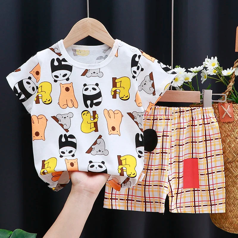 Kids Cotton Cartoon T-Shirt and Shorts Set