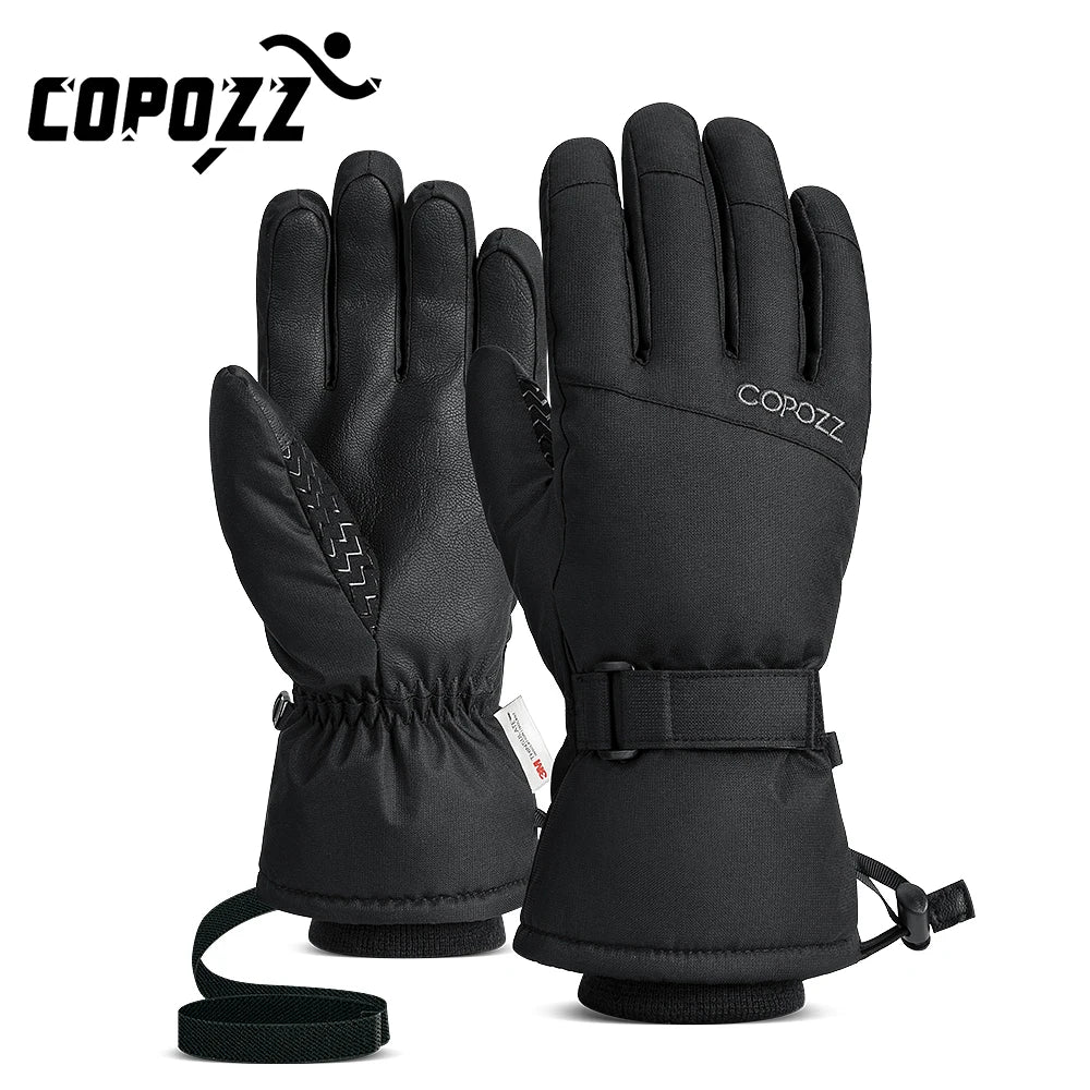 Copozz Waterproof Ultralight Winter Ski Gloves Black White