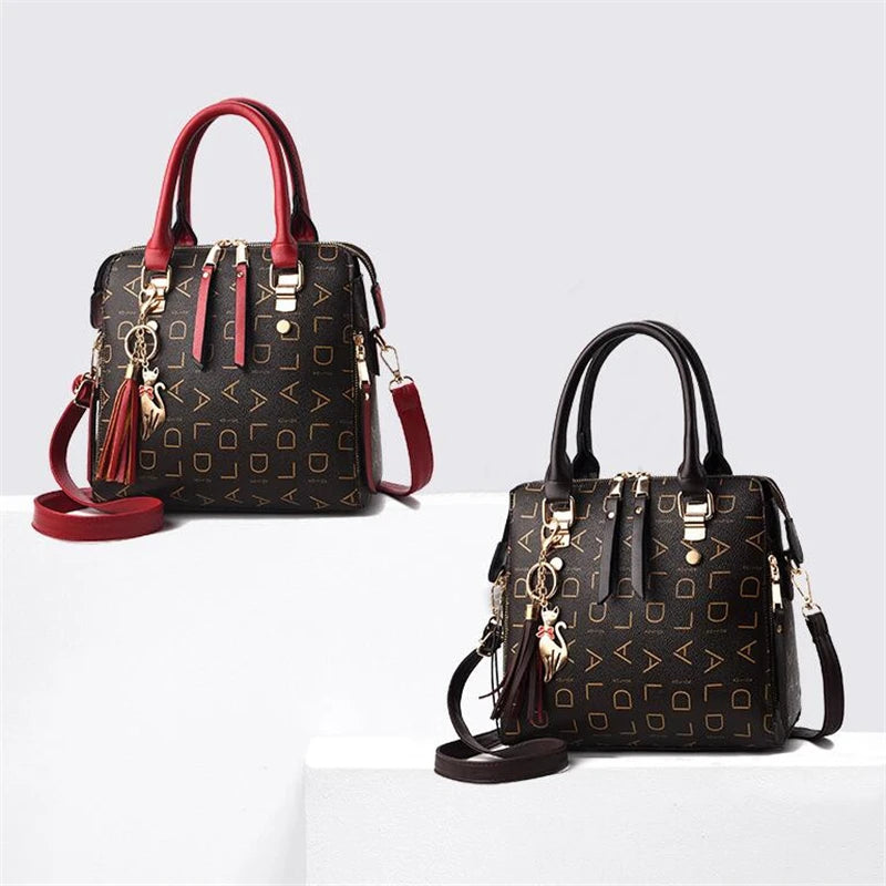 PU Leather Tassel Handbag for Women Large Capacity Tote