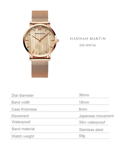 Hannah Martin Women 36mm Rose Gold Quartz Watch