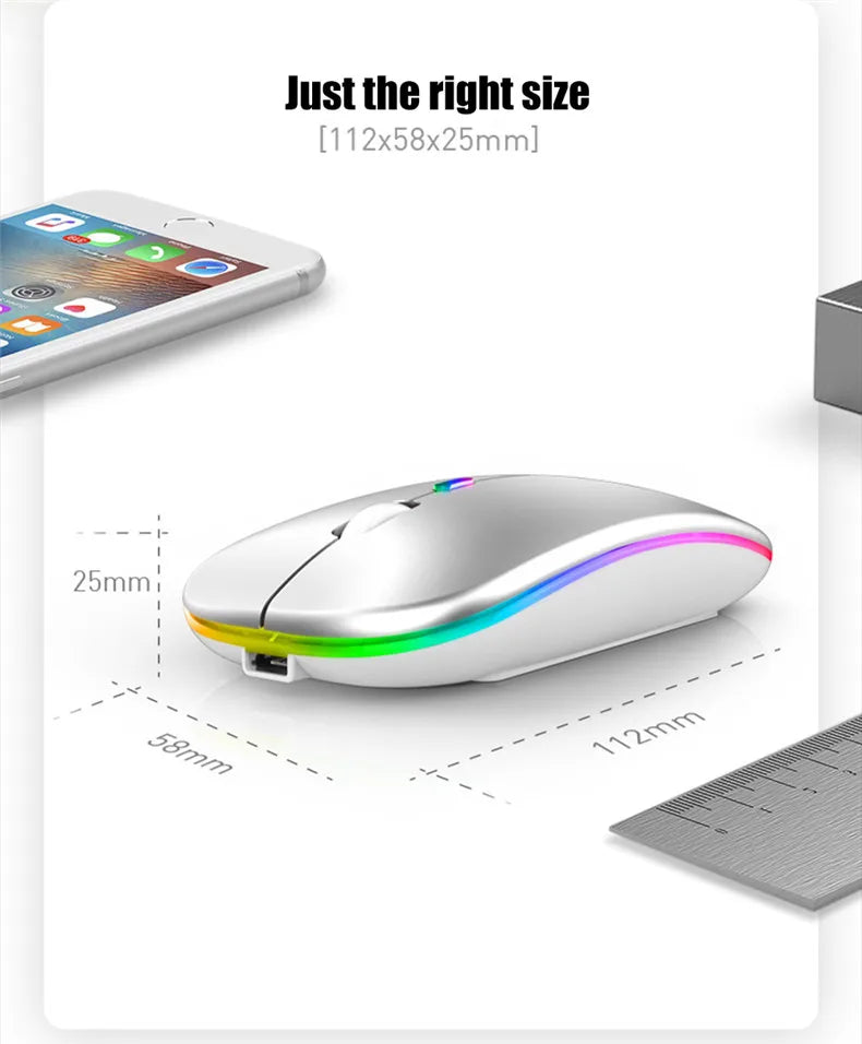 LED Wireless Mouse USB Rechargeable Bluetooth RGB