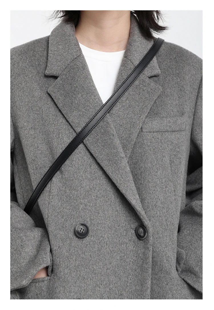 Wool Blend Mid Long Blazer Coat for Women
