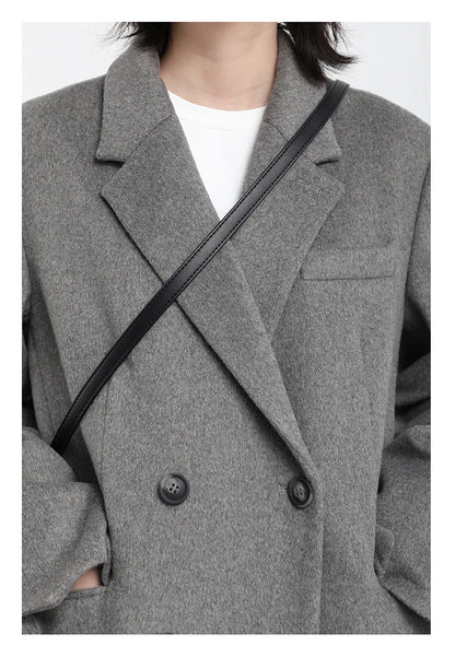 Wool Blend Mid Long Blazer Coat for Women