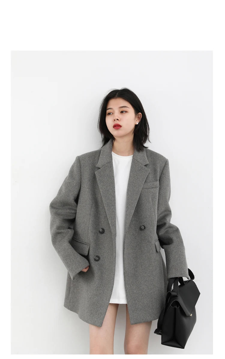 Wool Blend Mid Long Blazer Coat for Women