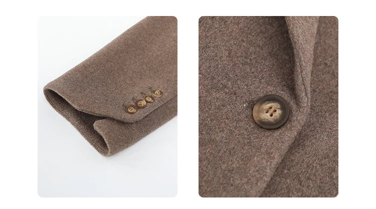 Wool Blend Mid Long Blazer Coat for Women