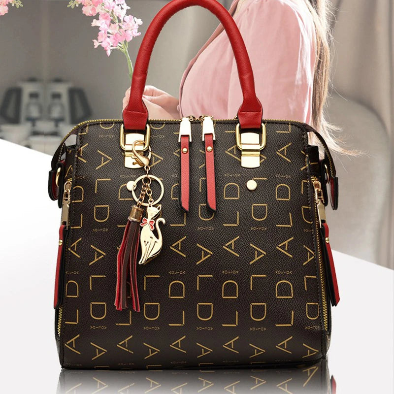 PU Leather Tassel Handbag for Women Large Capacity Tote