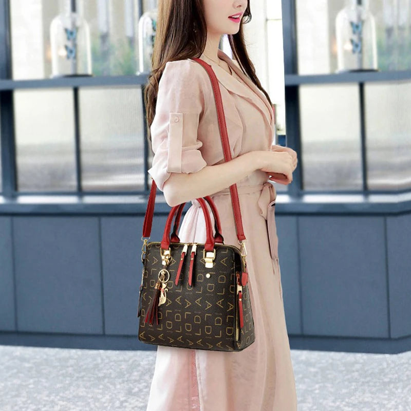 PU Leather Tassel Handbag for Women Large Capacity Tote