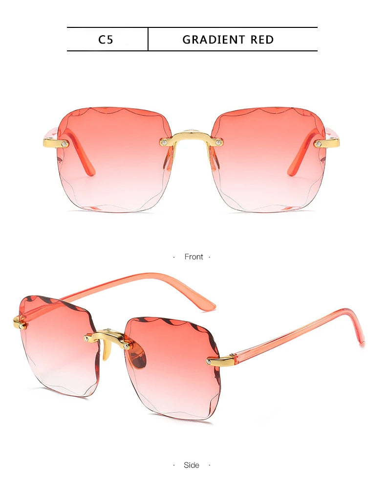 Square Rimless Sunglasses Women Red Plastic UV400