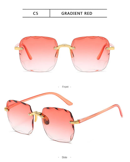 Square Rimless Sunglasses Women Red Plastic UV400