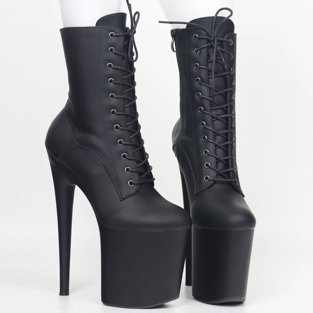 20CM High Heels Platform Ankle Boots Lace Up