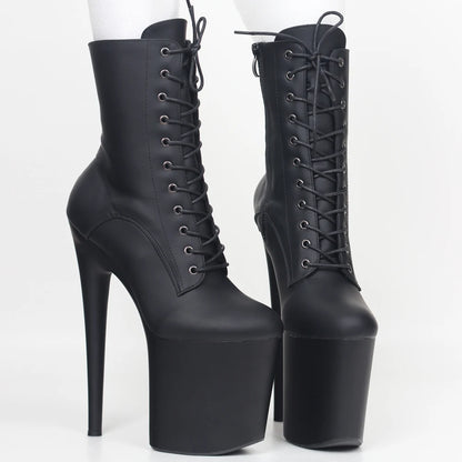 20CM High Heels Platform Ankle Boots Lace Up
