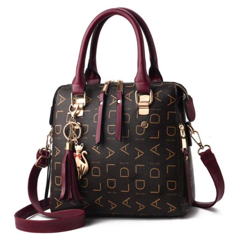PU Leather Tassel Handbag for Women Large Capacity Tote