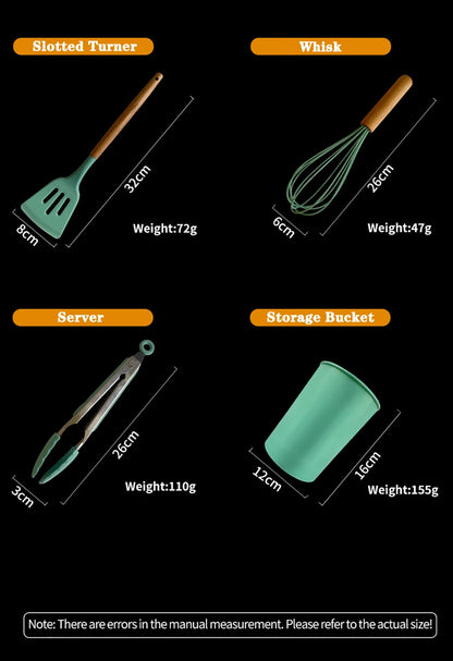 Silicone Kitchen Utensils Set with Wooden Handles