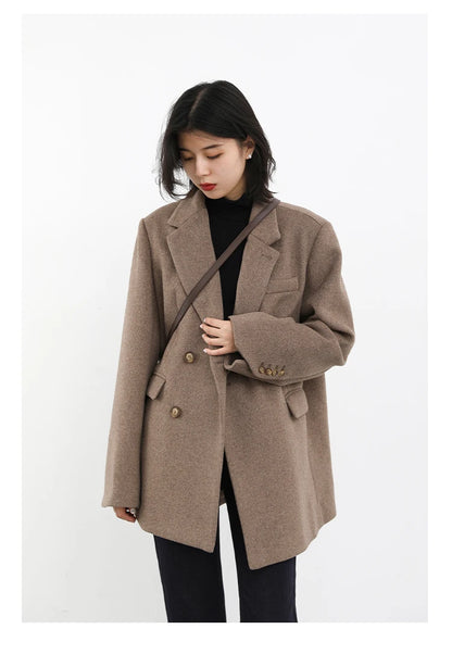 Wool Blend Mid Long Blazer Coat for Women