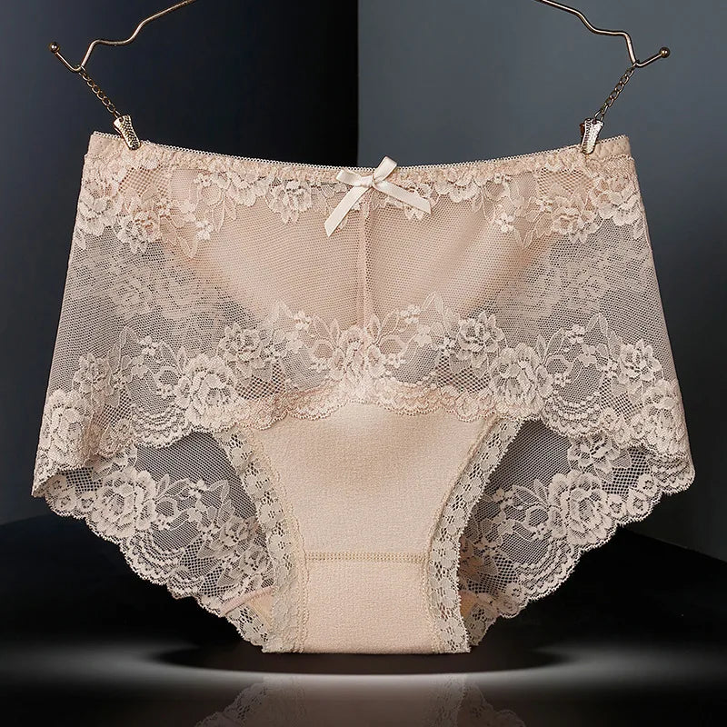 7Pcs Women's Lace Transparent Cotton Briefs Plus Size