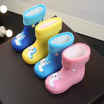 Kids Waterproof PVC Rain Boots with Unicorn Design