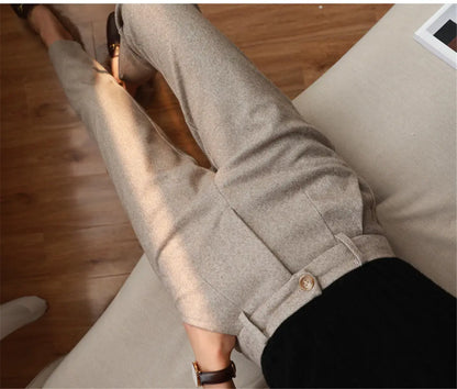 Woolen Harem Pencil Pants High Waisted Casual Trousers