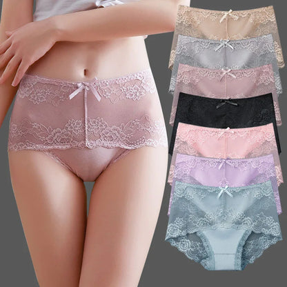 7Pcs Women's Lace Transparent Cotton Briefs Plus Size