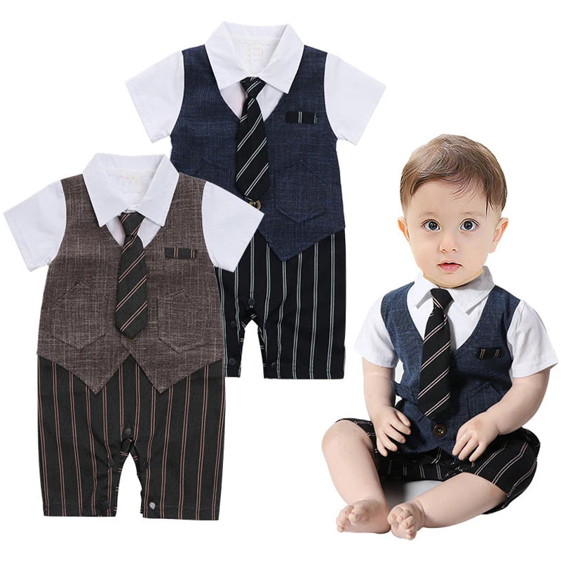Newborn Striped Romper Overalls for Baby Boys