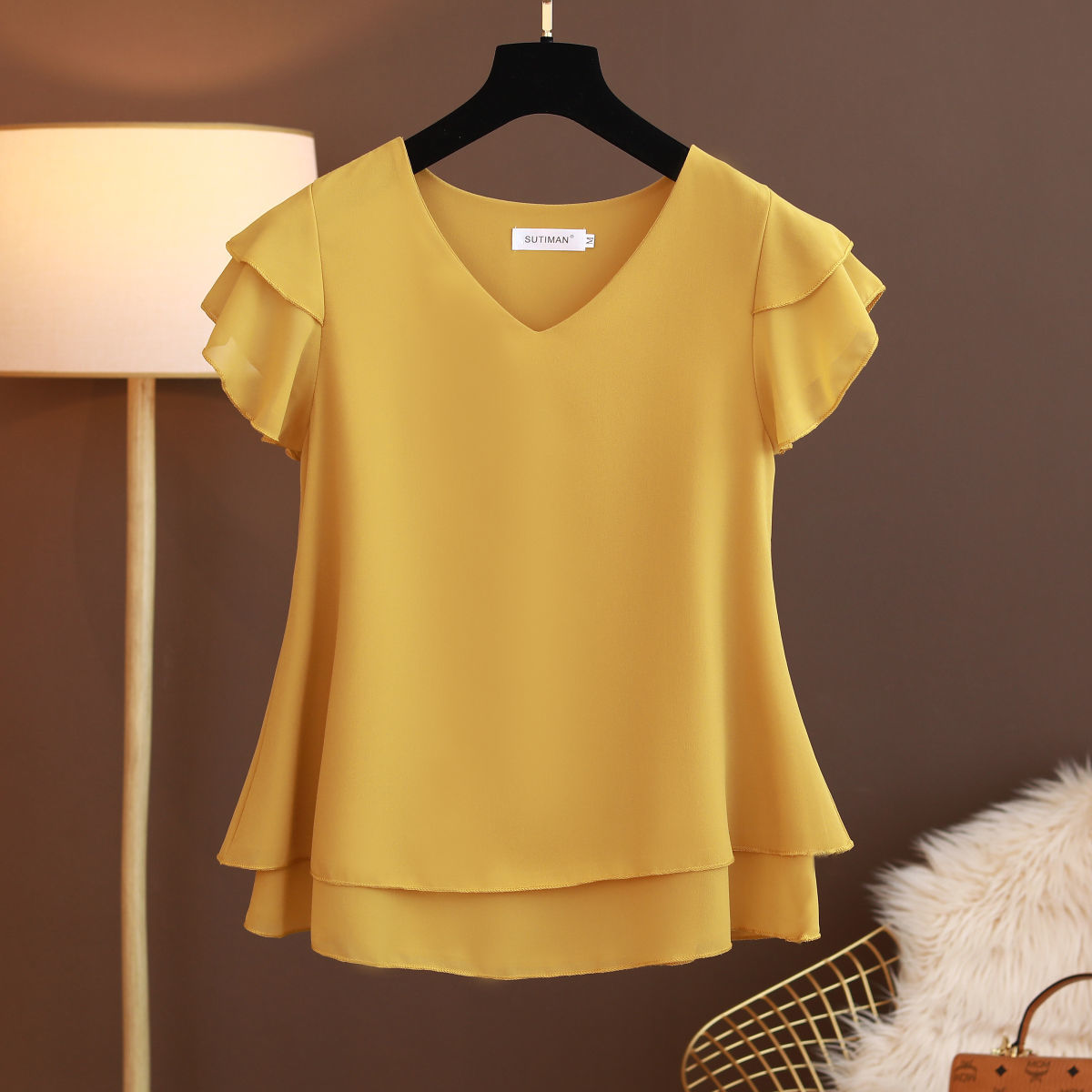 Loose V-Neck Chiffon Blouse for Women