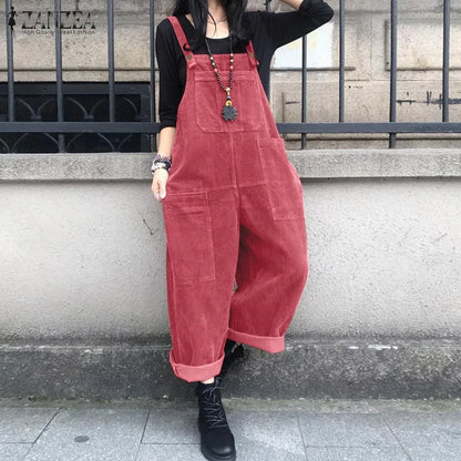 Corduroy Women's Casual Overalls with Pockets