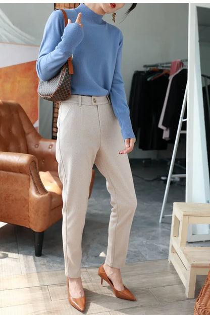 Woolen Harem Pencil Pants High Waisted Casual Trousers