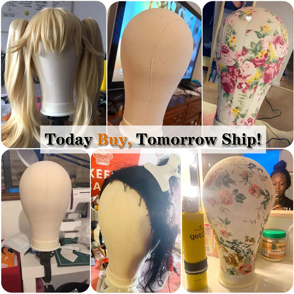 Canvas Wig Head Stand 21-24 Inch for Hairstyling Display