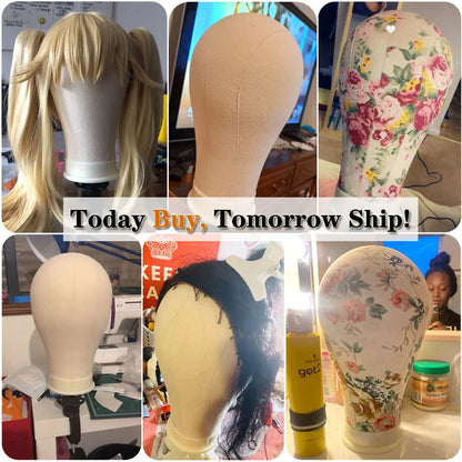 Canvas Wig Head Stand 21-24 Inch for Hairstyling Display