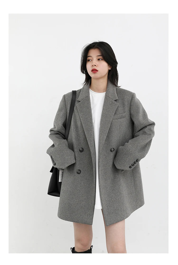 Wool Blend Mid Long Blazer Coat for Women