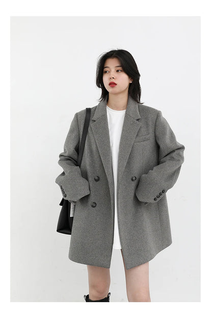 Wool Blend Mid Long Blazer Coat for Women