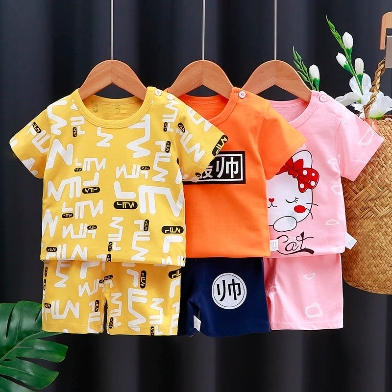 Kids Cotton Cartoon T-Shirt and Shorts Set