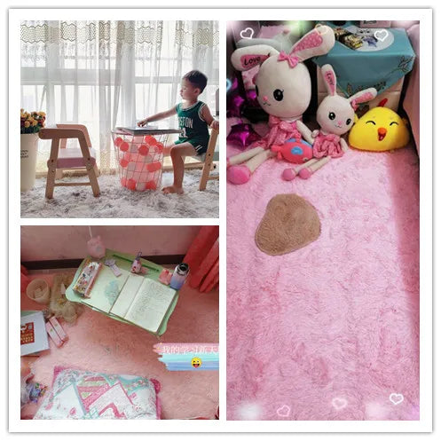 Pink Fluffy Polyester Carpet for Children's Room