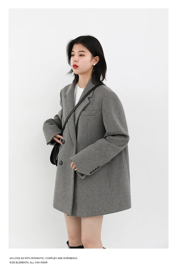 Wool Blend Mid Long Blazer Coat for Women