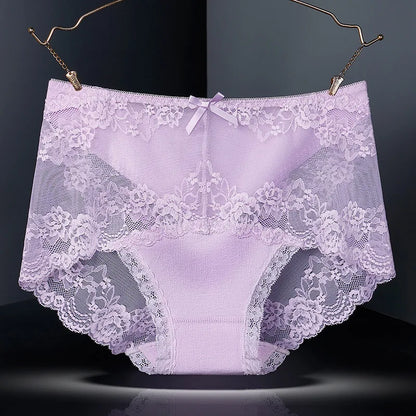 7Pcs Women's Lace Transparent Cotton Briefs Plus Size