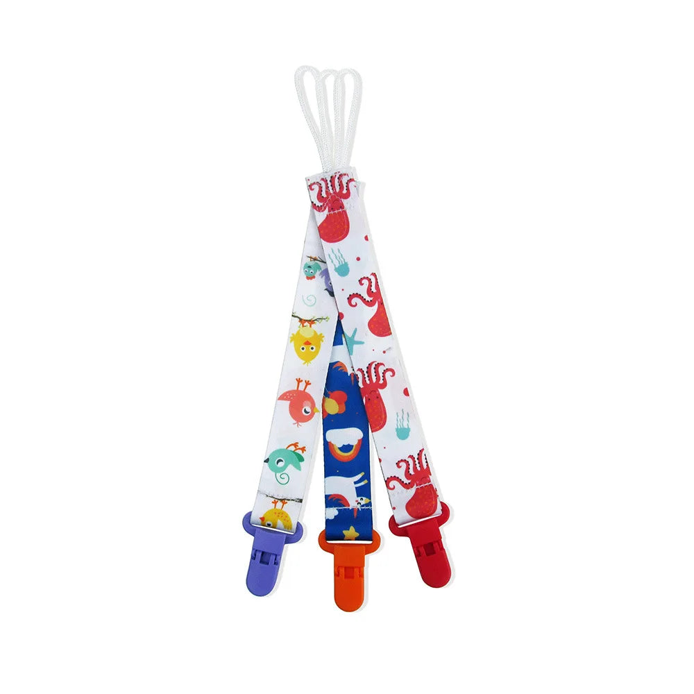 Chain Baby Pacifier Clip Set with Cartoon Print