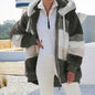 Warm Plush Hooded Coat with Zipper Pockets for Women