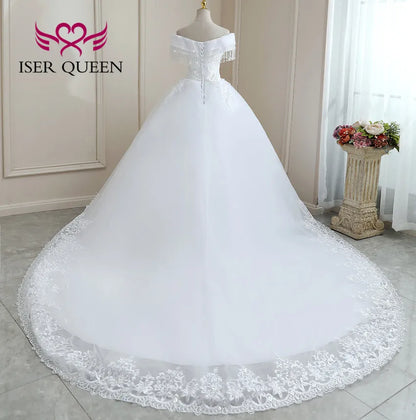 Customized Crystal Beaded Lace Wedding Dress Plus Size