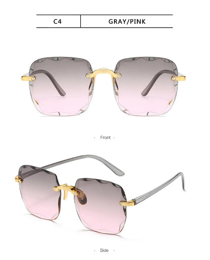 Square Rimless Sunglasses Women Red Plastic UV400