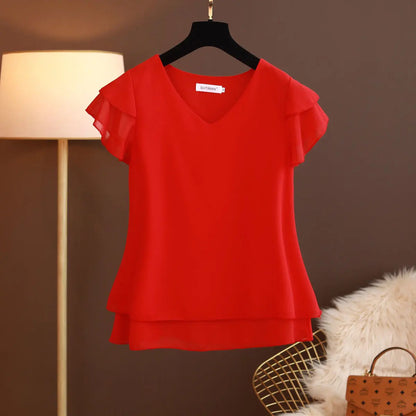 Loose V-Neck Chiffon Blouse for Women