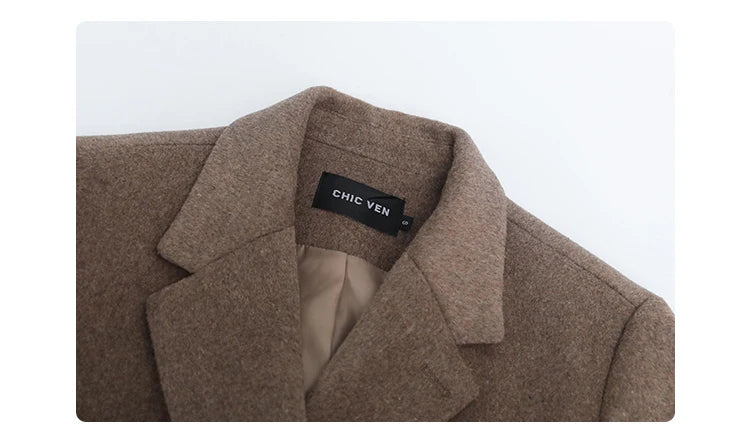 Wool Blend Mid Long Blazer Coat for Women