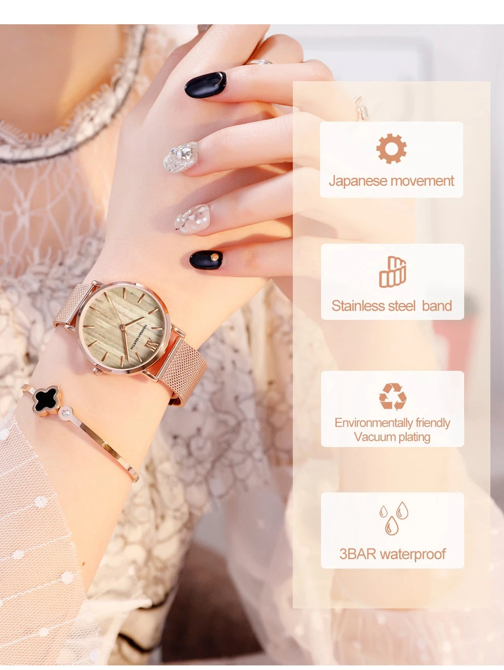 Hannah Martin Women 36mm Rose Gold Quartz Watch
