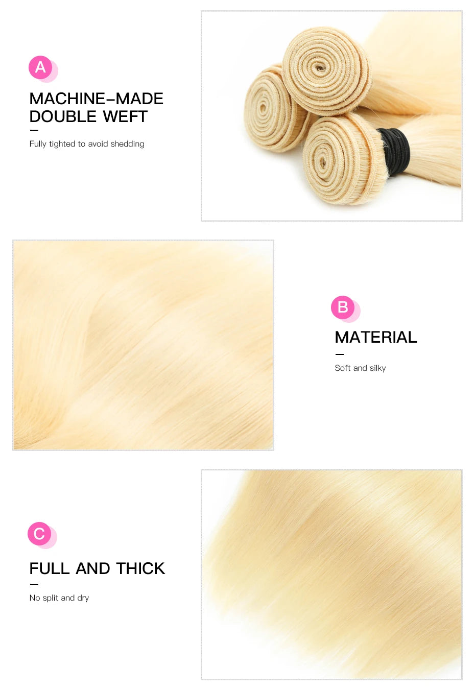 613 Blonde Brazilian Hair Bundles Straight Weave 24-40 Inch