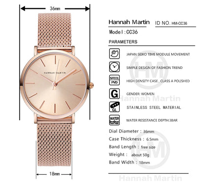 Hannah Martin Women 36mm Rose Gold Quartz Watch